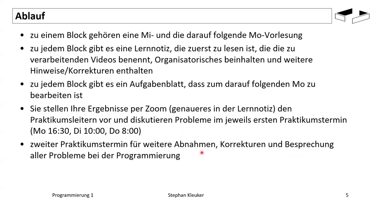 Programmierung 1 - Start der Veranstaltung