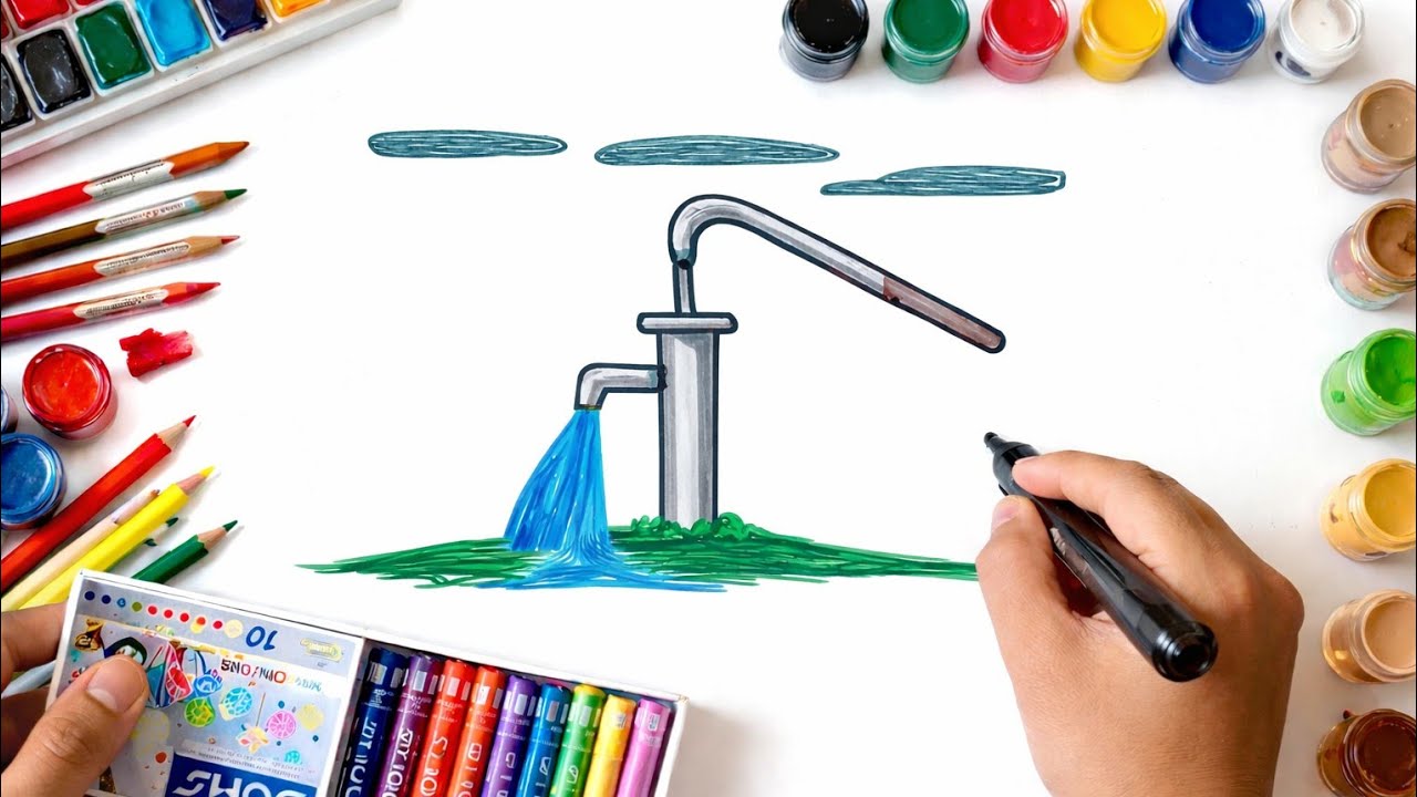 Kids Water Tap Drawing | Nal Drawing for Kids | Easy Drawing & Coloring 🎨💧