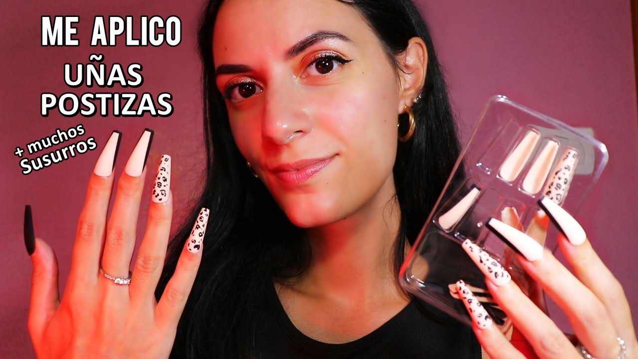 ASMR español Me aplico Uñas postizas y Susurro mucho 🖤