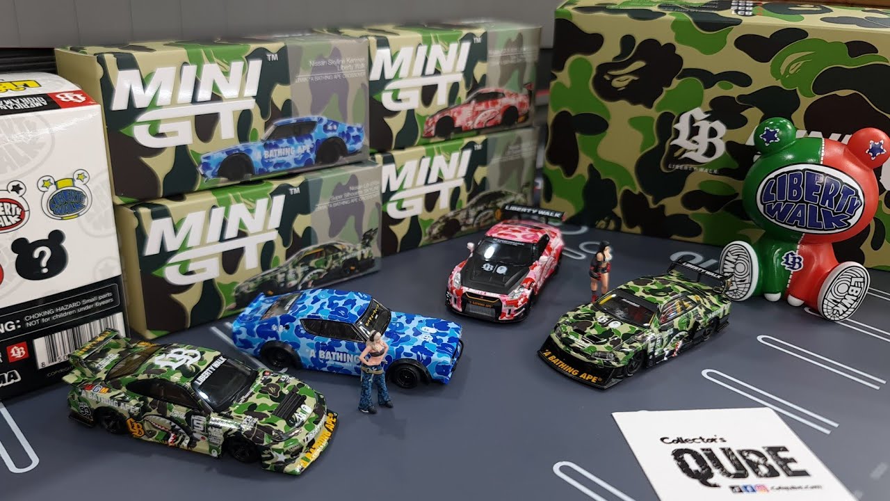V2 Mini GT Drop Ep60 BAPE x LBWK x MINI GT Box Set of 4 & American Diorama Kuma Figure 100%