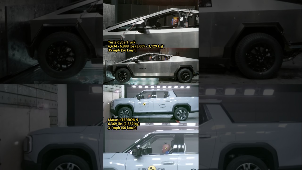 Tesla Cybertruck vs Maxus eTERRON 9 - EV Pickup Truck Crash Test Comparison