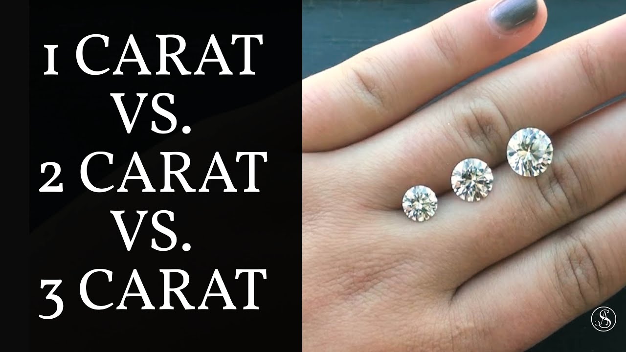 Diamond Size Comparison: 1 carat vs. 2 carat vs.  3 carat Round Shape Stones