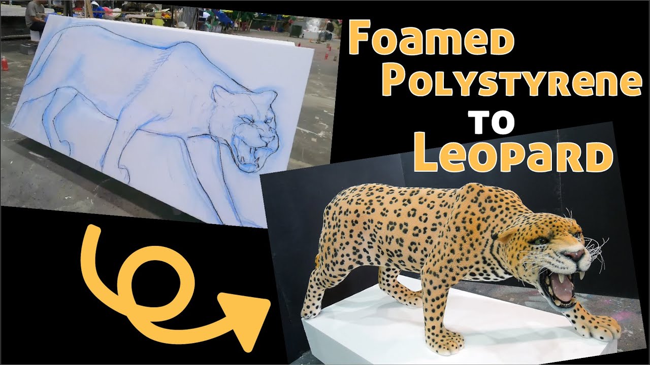 A leopard sculpture made from foamed polystyrene(styrofoam) / 発泡スチロールから制作したヒョウ