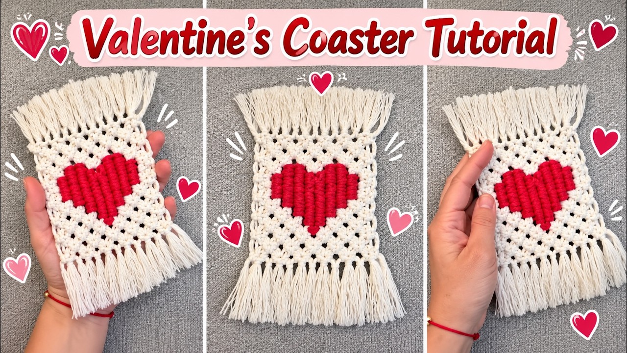 DIY Macrame Heart Coaster /Easy beginner DIY/Boho Home Decor