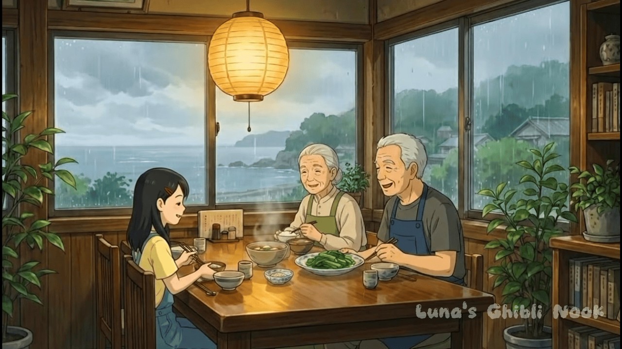 Busy Ocean View Kitchen | Cozy Cooking & ASMR | Ghibli Style Warm Meal Ambience| Ghibli Animation