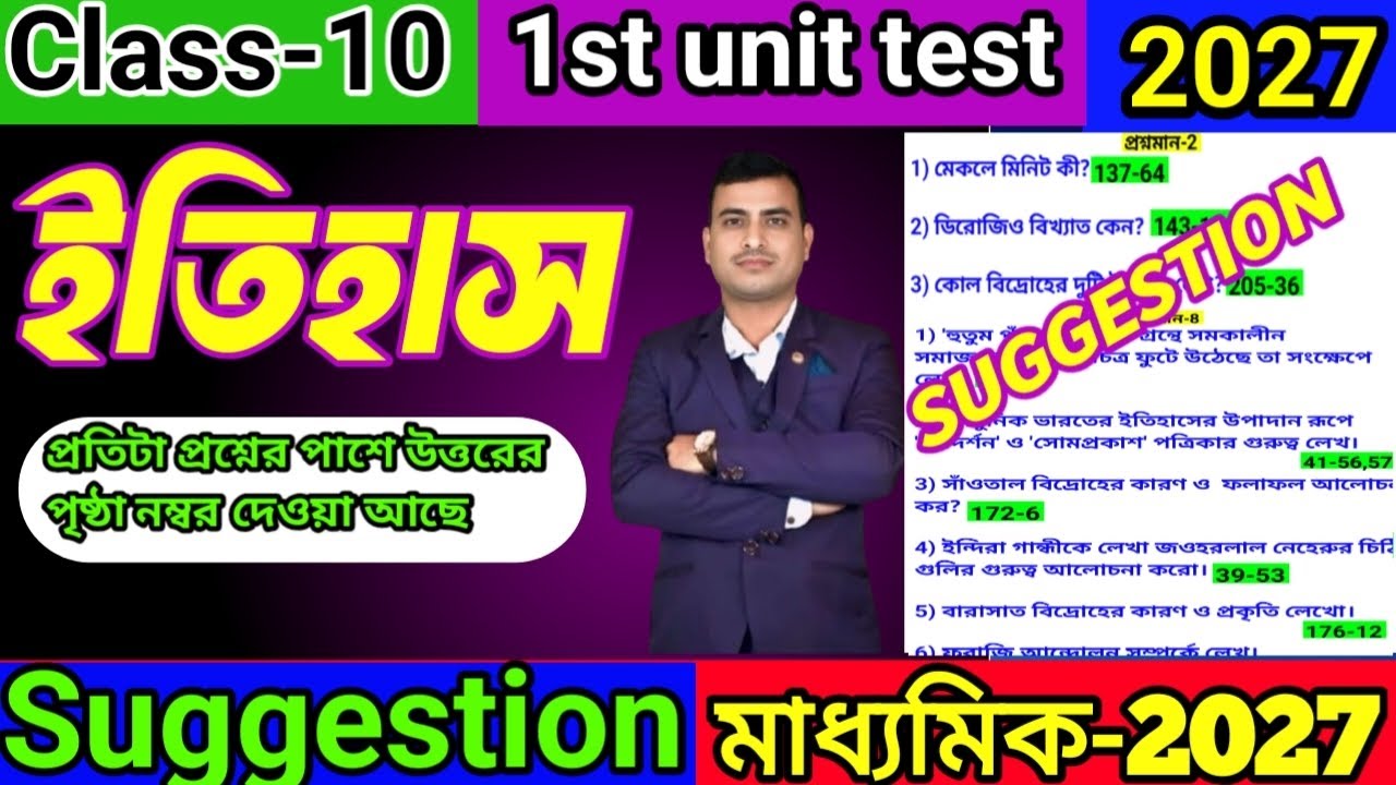 Class 10 History questions paper 2026||class 10 History 1st unit test suggestion 2026#history 