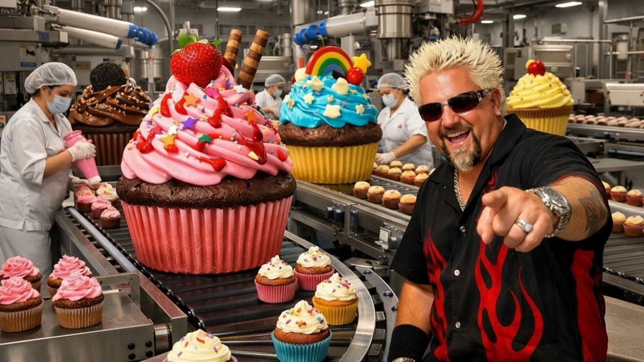 Inside the Cupcake Factory: Guy Fieri’s Colorful Mini Cake Craze (Full Process)