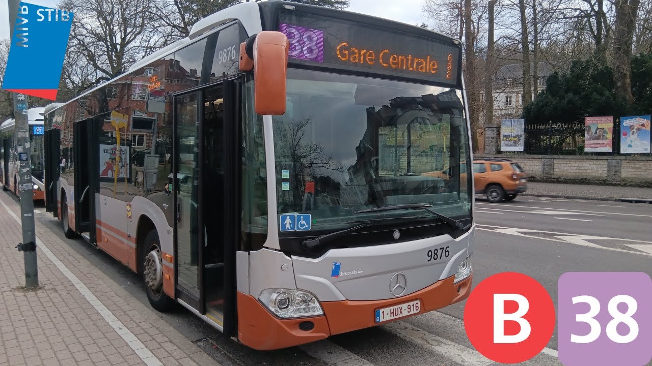 (Bus Stib) Voyage complet ligne 38 Gare Centrale à Héros Citaro C2 €6 n°9876.