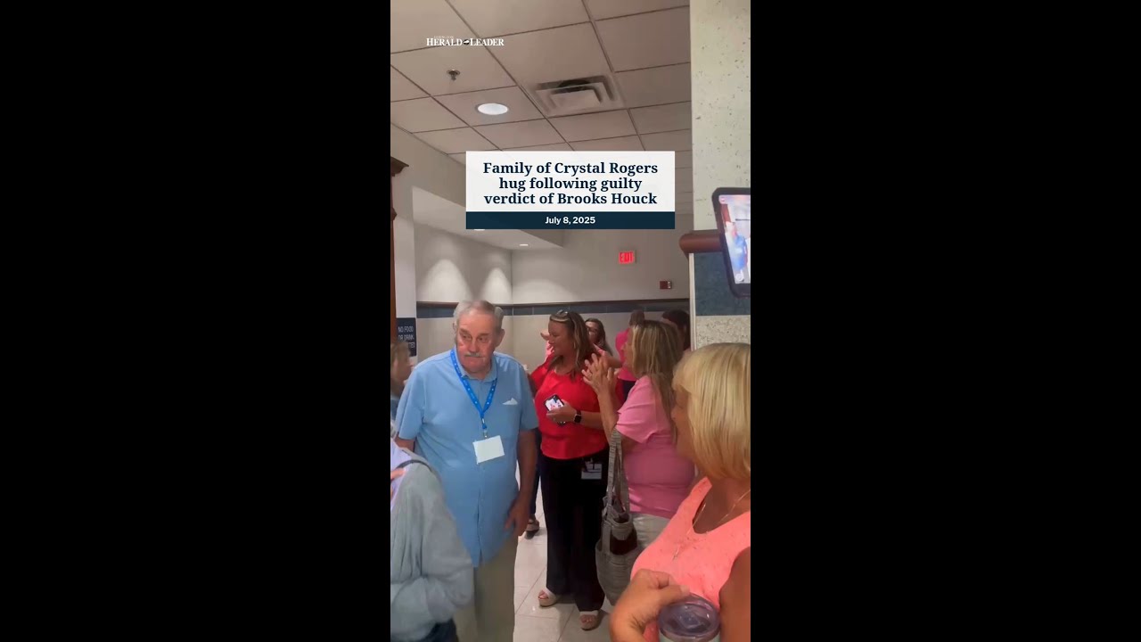 Family of Crystal Rogers hug following guilty verdict of Brooks Houck