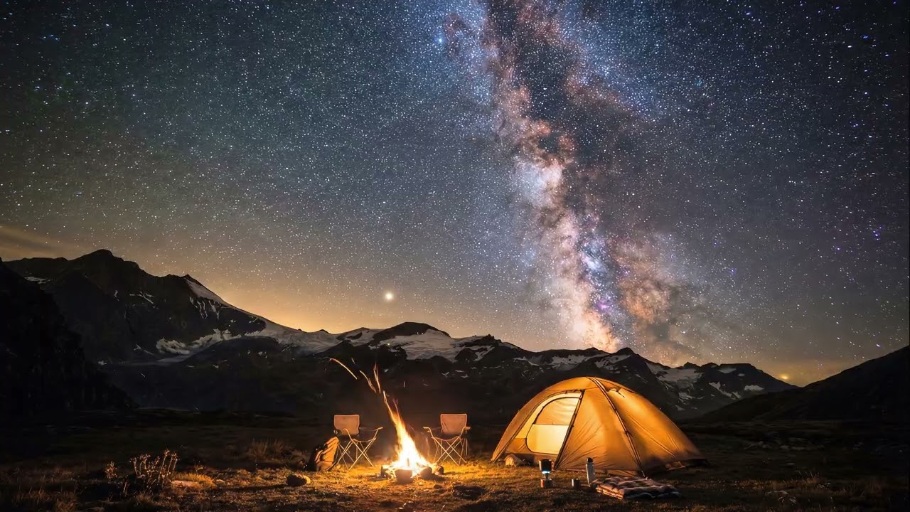 10 Hours Campfire Under the Milky Way | Peaceful Night Camping Ambience for Sleep (4K)
