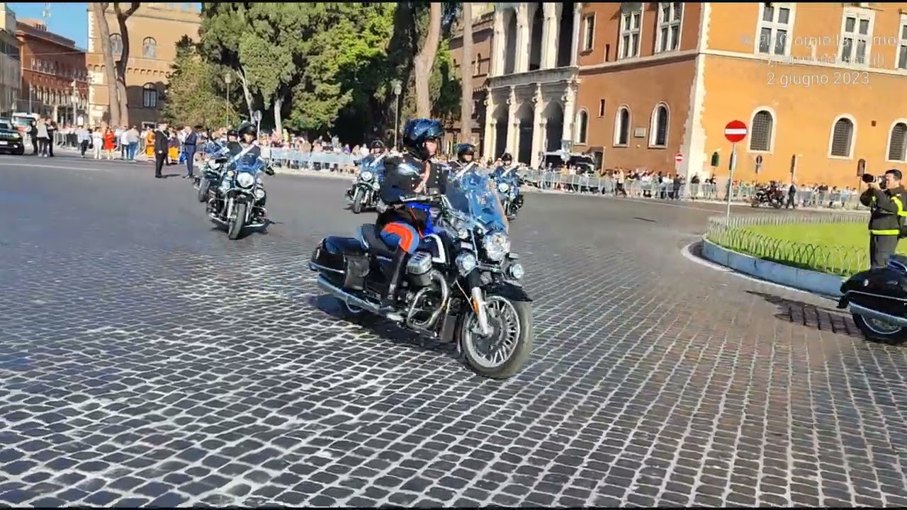 Il Reggimento Corazzieri in moto.2giugno2023 .Il sopralluogo su piazza Venezia prima della cerimonia