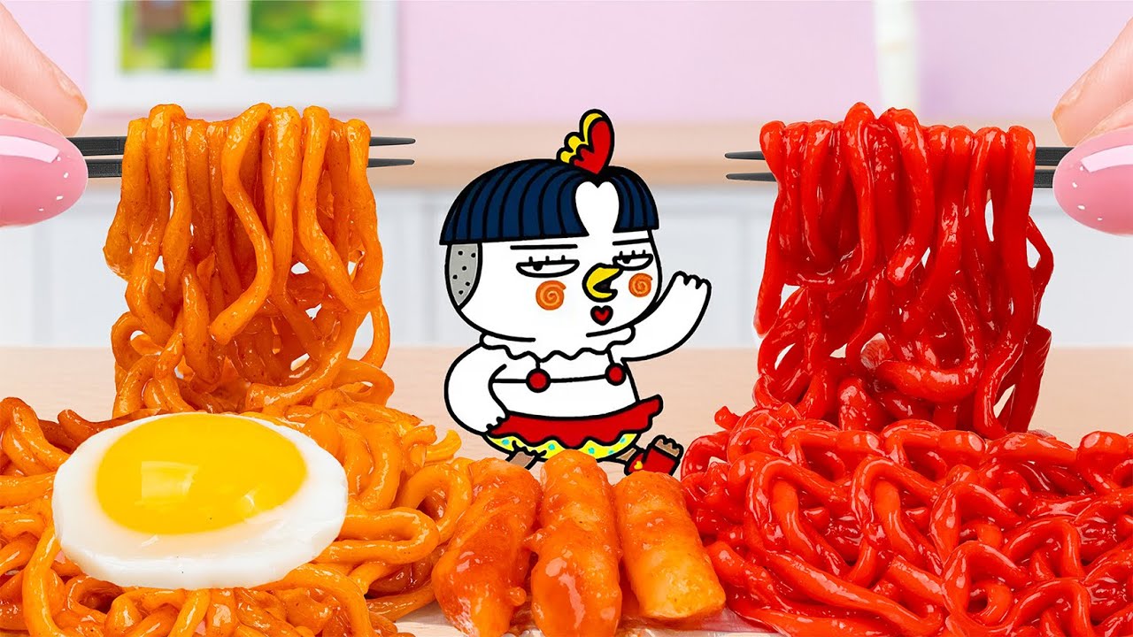Miniature Spicy Samyang Noodles Buldak Ramen | ASMR Mukbang Korean Food