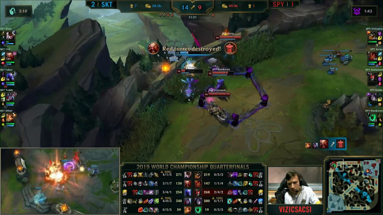 SKT's nexus rush vs Splyce - Worlds 2019