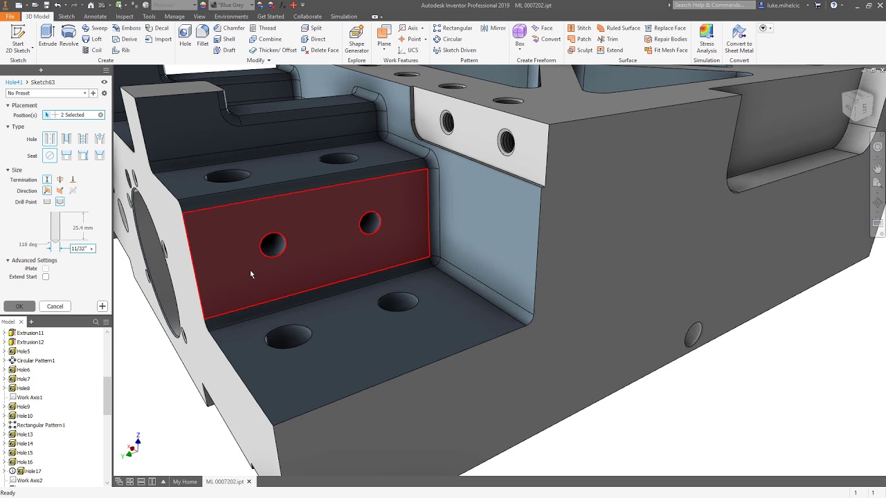 Autodesk Inventor 2019 Hole Command