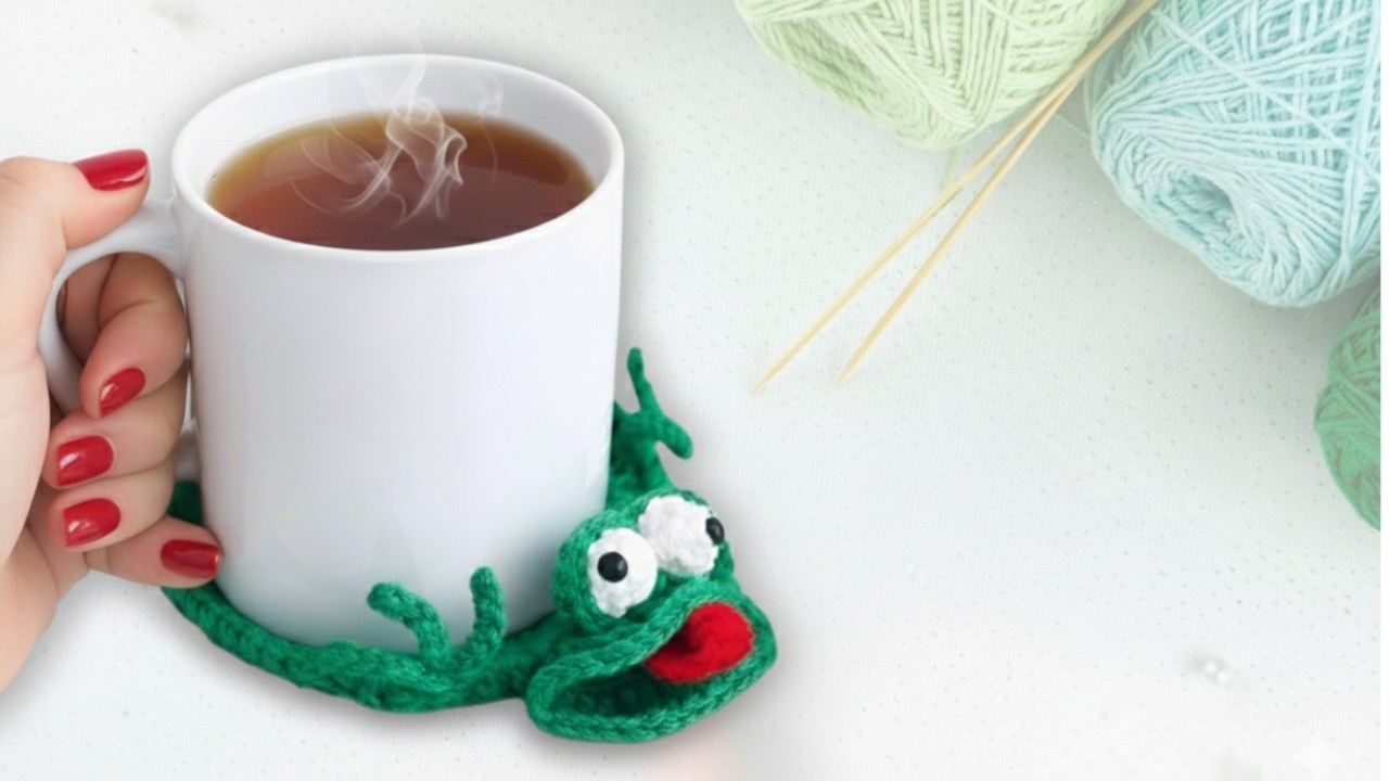 🐸 Скручивается, когда ставишь чашку! | Мастер-класс по вязаной подставке-лягушке