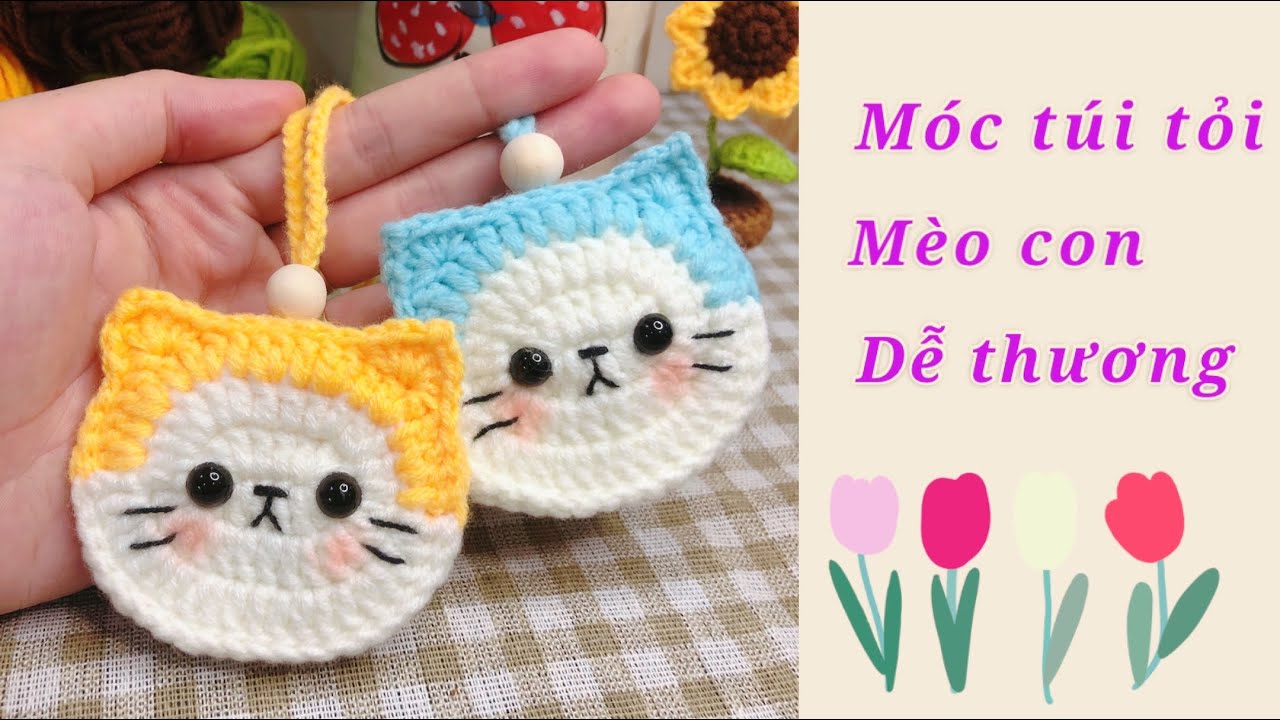 #13 Cách Móc Túi Tỏi Hình Chú Mèo Đáng Yêu Cho Bé - Ốc Sên Handmade | How To Crochet Mini Cat Bag?
