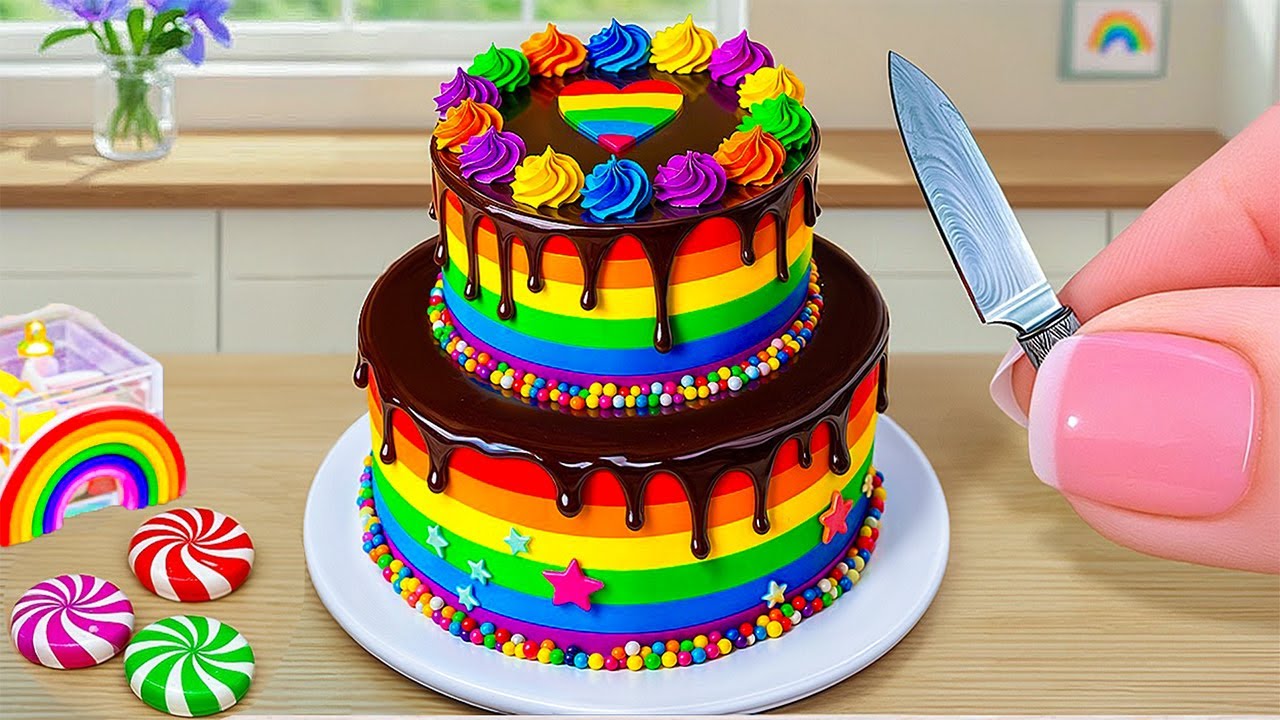 New Mini Rainbow Cake Recipe With Chocolate | Stunning Rainbow Cake Decoration Ideas | Sweet Cakes