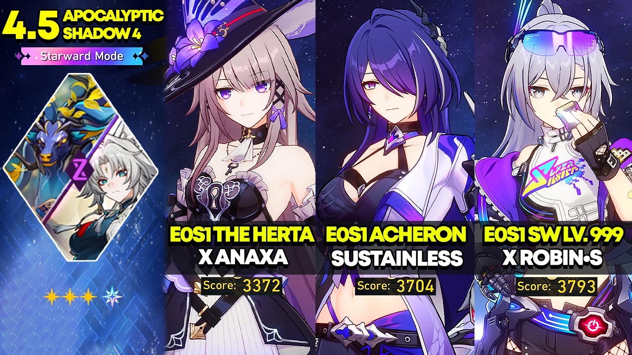 E0S1 The Herta, E0S1 Acheron, E0S1 SW Lv. 999 | Apocalyptic Shadow 4.5: Starward Mode | HSR 4.5