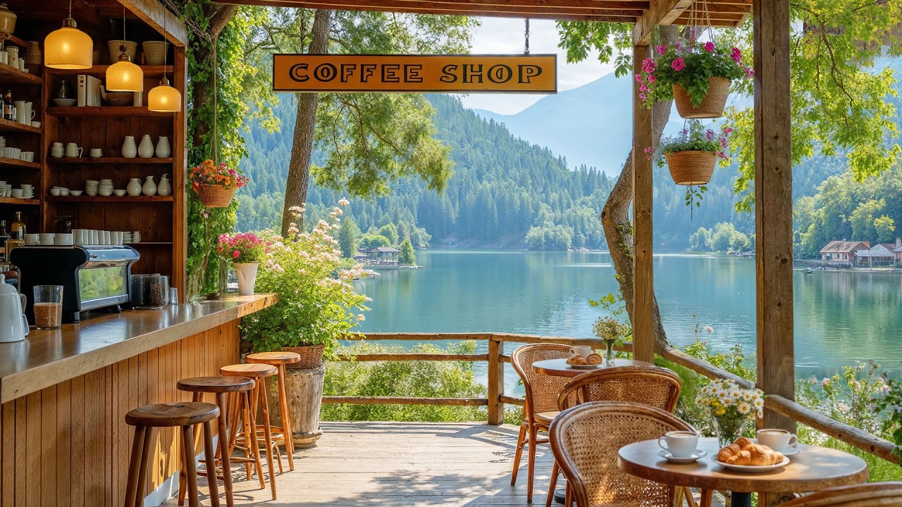 ☕ Morning Coffee at Rustic Lake Café | Soft Jazz Music for Study, Chill & Work