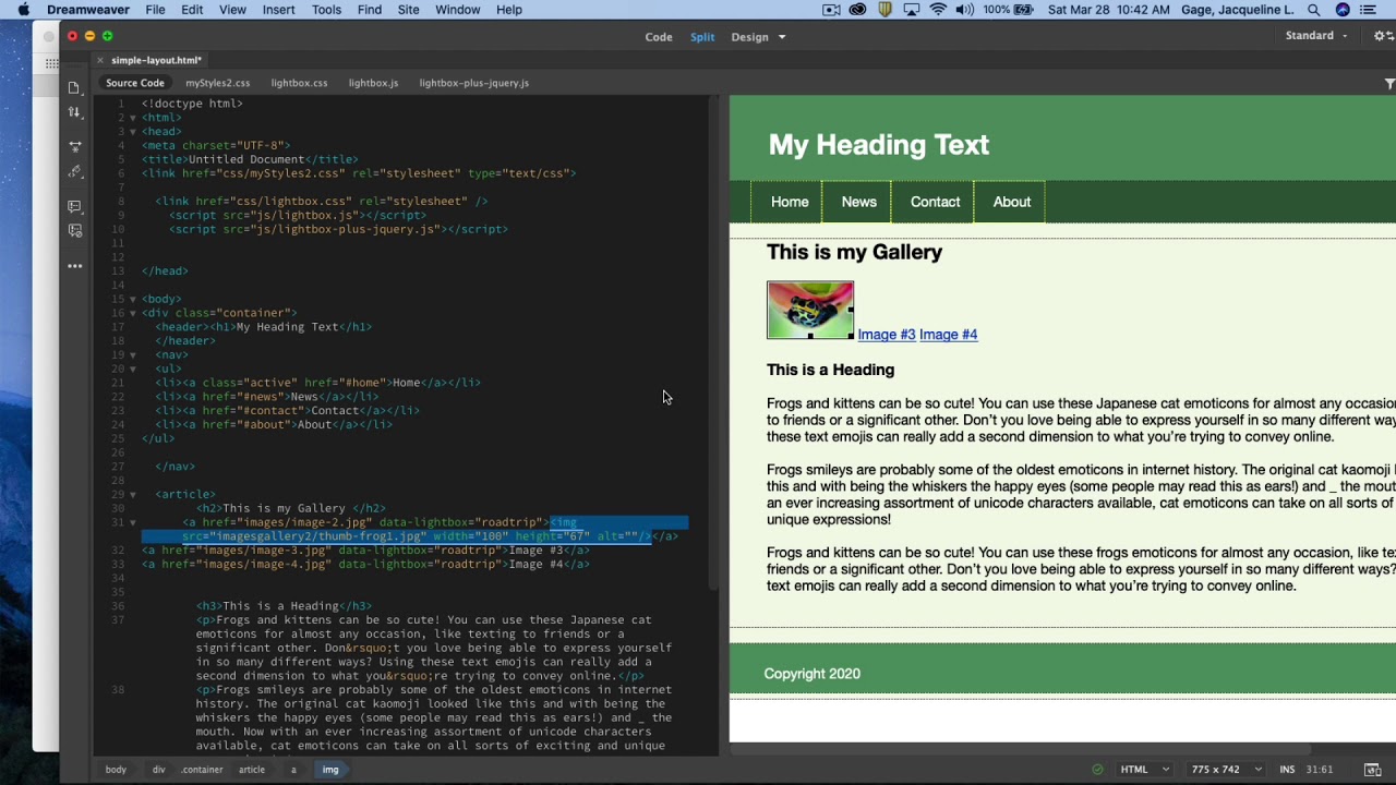 Dreamweaver CC 2020 -  Lightbox gallery Part1