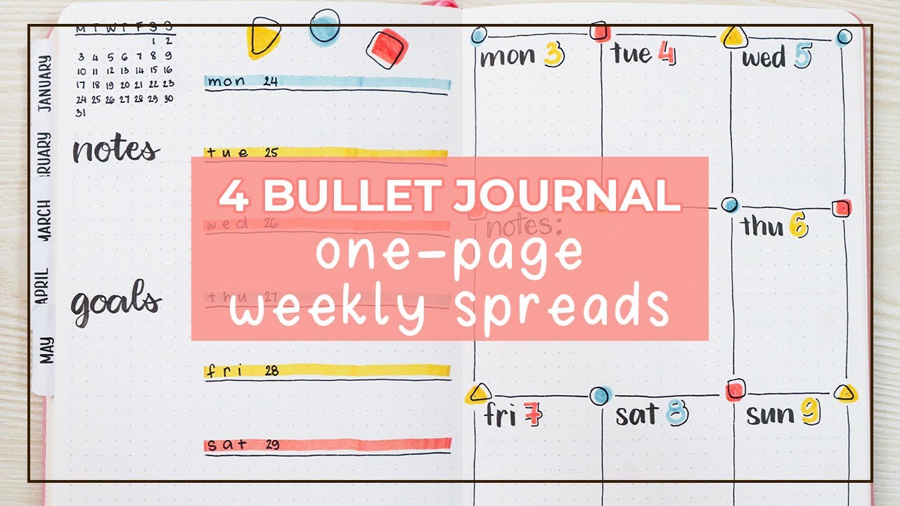 One-Page Bullet Journal Weekly Spread Ideas | 4 Easy Bujo Layouts
