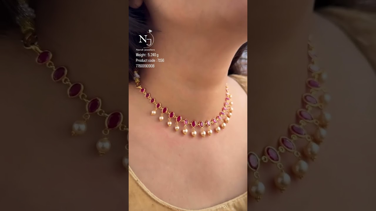 very pretty and beautiful gold pearl and ruby red stone necklace with matching earrings start at 5g