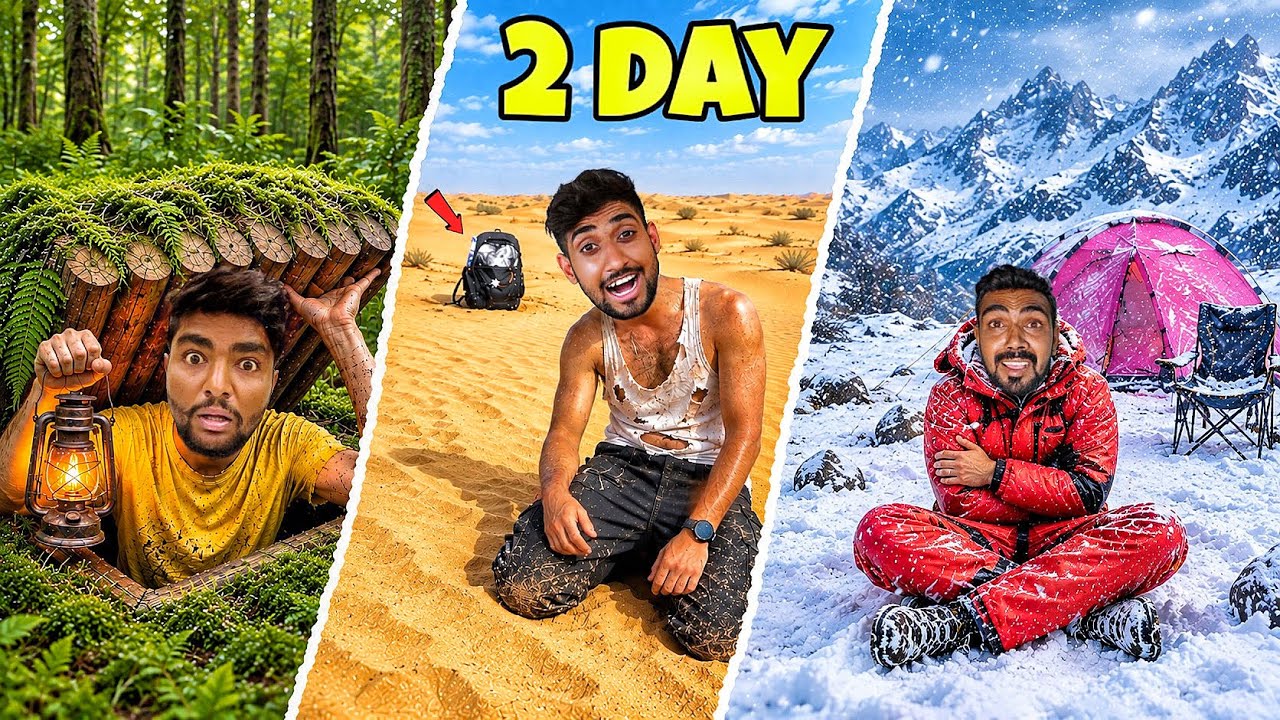 SNOW vs DESERT vs BEACH vs JUNGLE &ndash; 24 Hours Survival Challenge