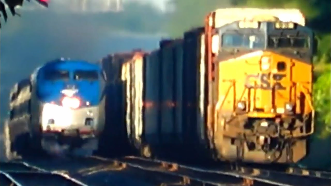 End Train DPU Alright! Meets Fast Amtrak Train!  Long Norfolk Southern Train at Night!