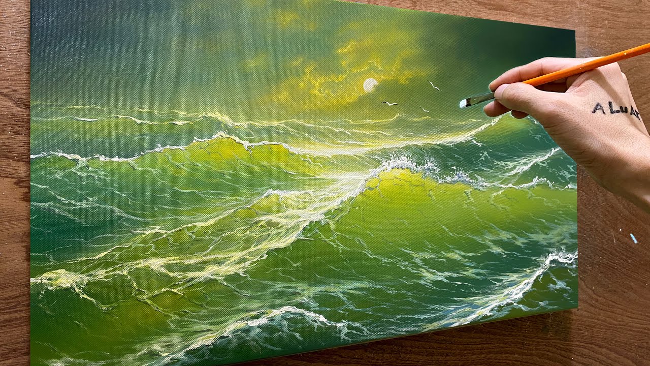 How to draw landscape painting /#64 / Draw waves on the sea / Acrylic painting / A Lu Art