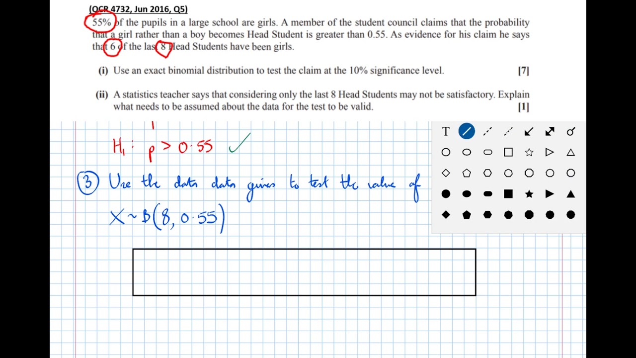 Binomial Hypothesis Testing  Using Significance Level (Right Tail) [Yr1 Maths (Stats)]