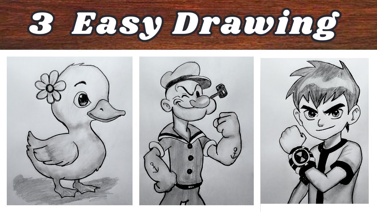 3 Easy drawing for beginners | How to draw Cartoon sketch | Drawing Tutorial | Pencil drawing easy