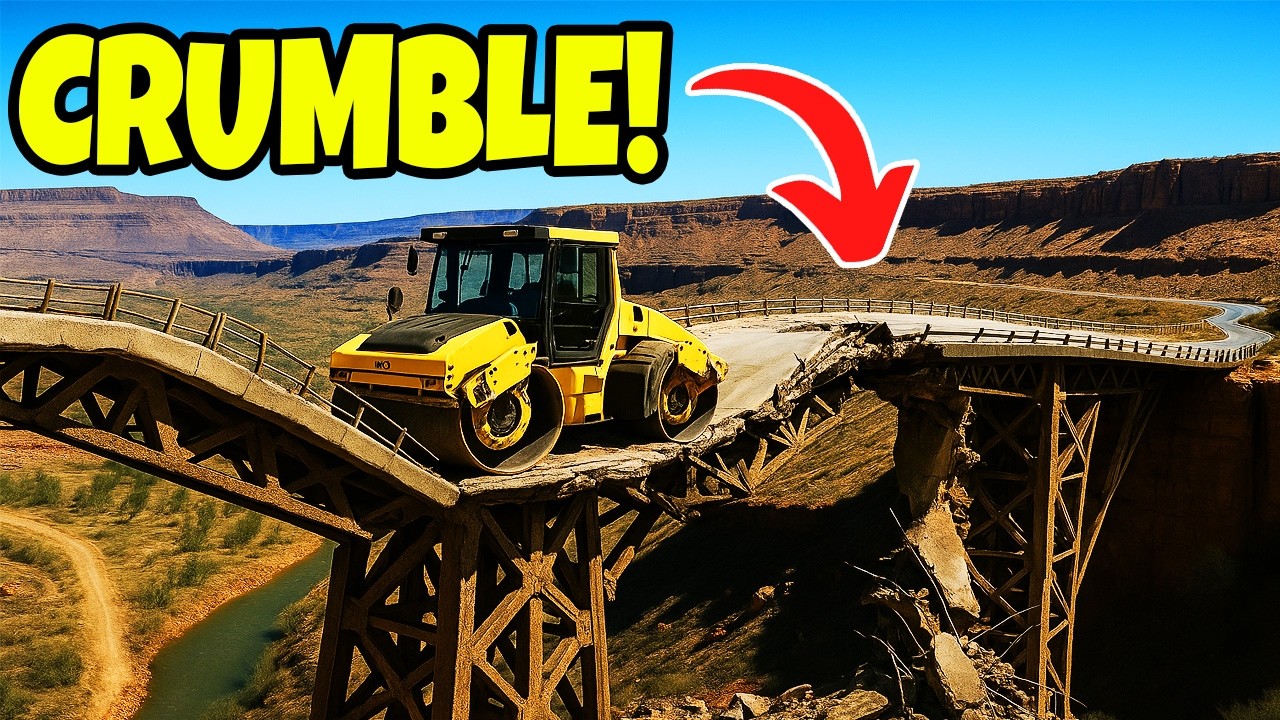 Паровой каток РАЗРУШАЕТ ВЕСЬ МОСТ! BeamNG Drive