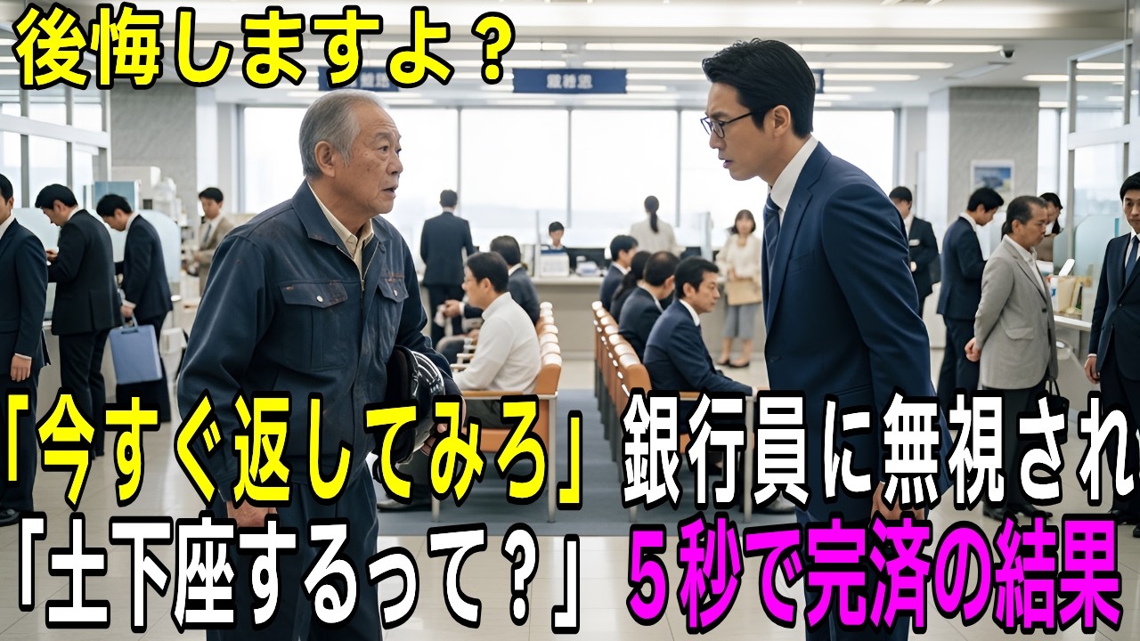 「作業着の貧乏人が1000億返せるかｗ」と嘲笑した銀行員。「後悔しますよ？」→5秒で全額返済した結果、預金も全額引き出しで支店が消滅ｗ【シニア】【スカッと】