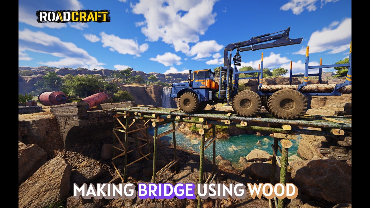 ROADCRAFT Gameplay: Cutting Trees & Building a Wooden Bridge