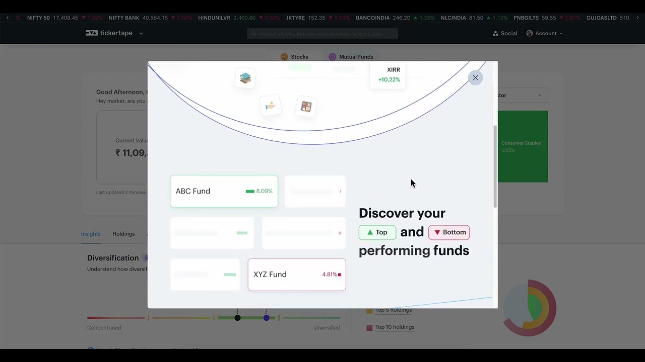 User Flows & Interactions   Tickertape Desktop Interface Portfolio & Mutual Funds Dashboard