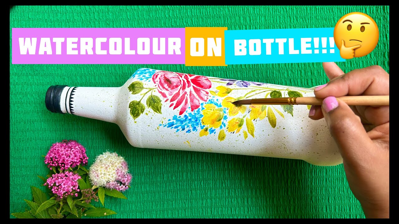 Paint Watercolour Effect On Bottle | #tutorial #bottleart #diy #recycle @ColourWingsbySurabhi