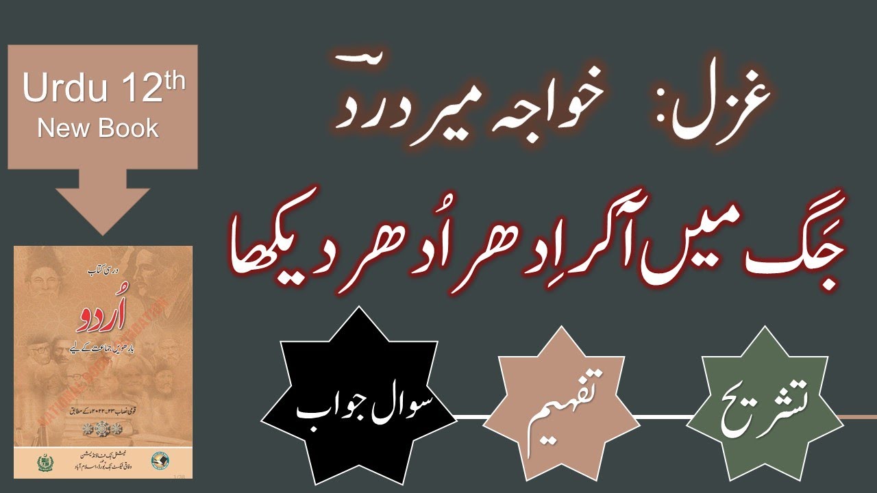Jug mei aa kr idher odher daikha : ghazal: Khawaja Mir Dard : Urdu Grade 12 : New Urdu Book