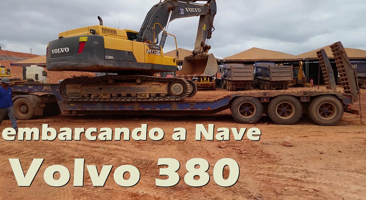 embarcando a escavadeira volvo 380 na prancha.