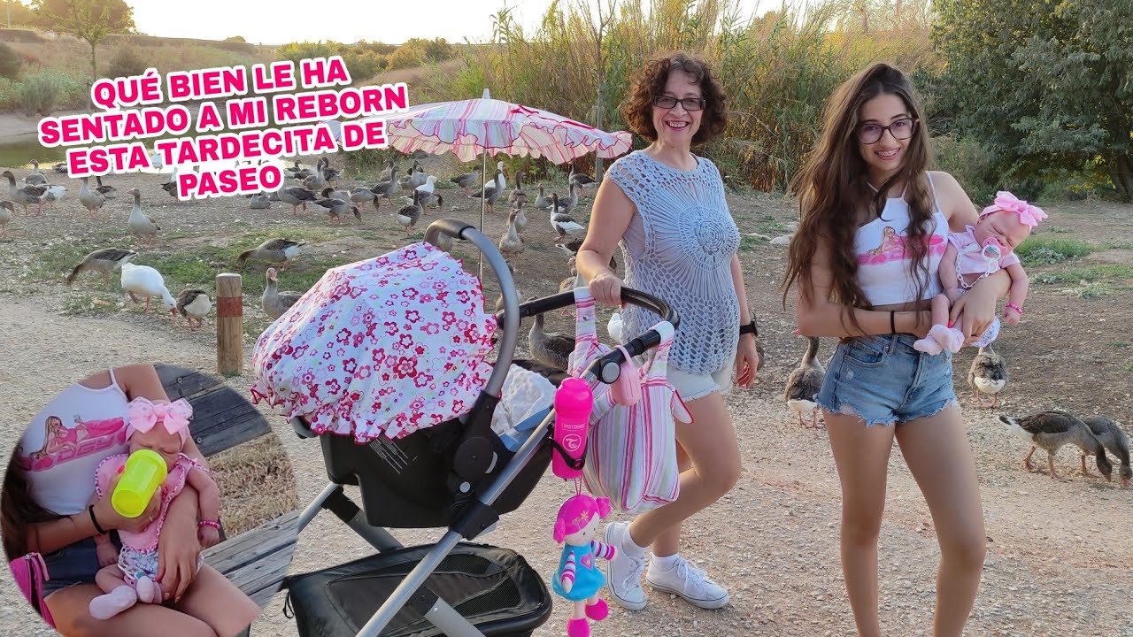 Mi reborn se toma su biberón paseando con su nuevo carrito por el estanque de los patitos🌄🍼