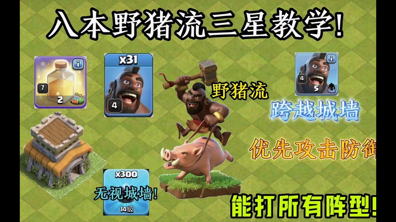 部落衝突：八本野豬流三星教學!上手簡單，強度高!可打一切陣型!【溫酒】
