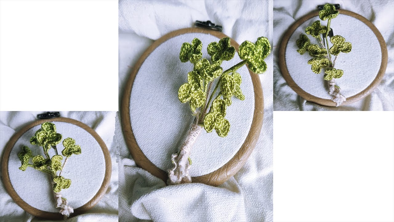 手工微鉤：夏日小清新三葉草胸針-手工微钩：夏日小清新三叶草胸针