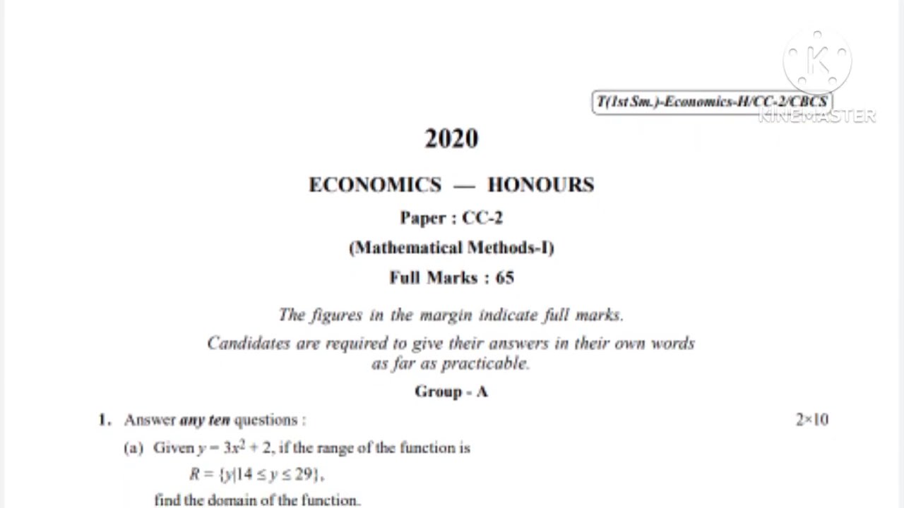 CU Economics Honours CC-2 (1st Sem 2020) Question Paper&nbsp;//