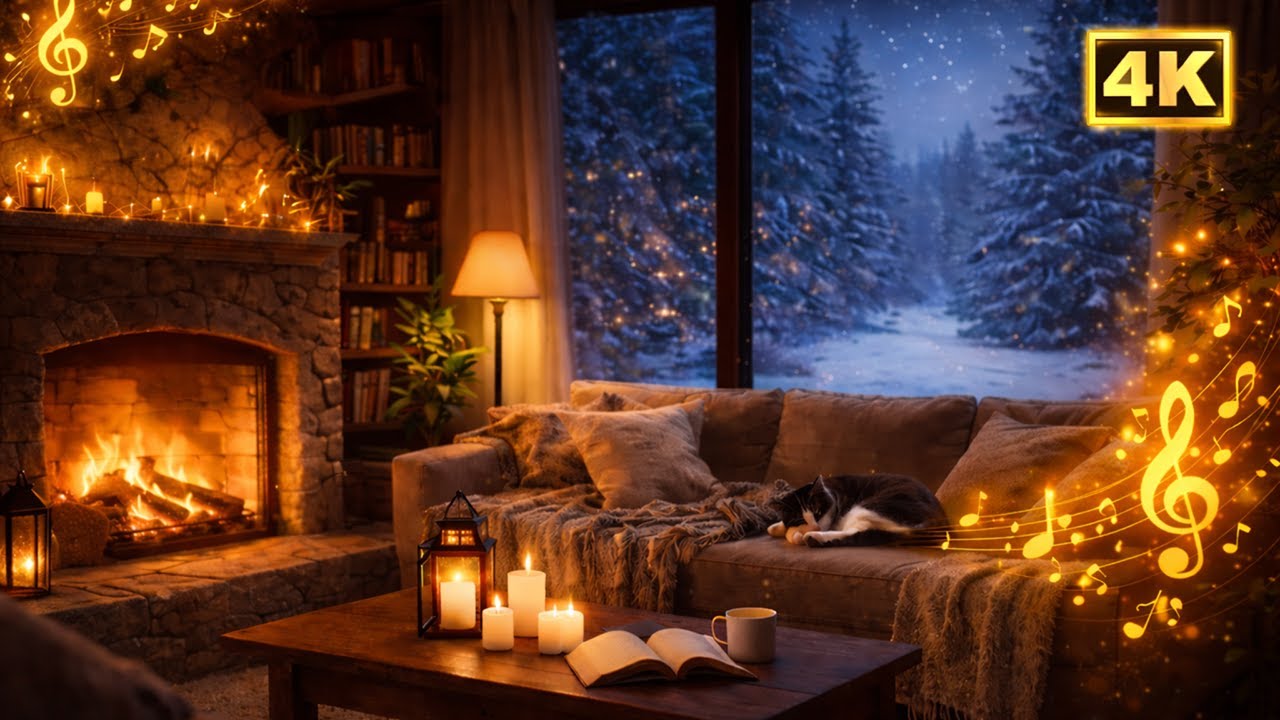 Cozy Winter Cabin – Fireplace Ambience + Smooth Jazz / 溫馨冬日小木屋－壁爐氛圍＋柔和爵士