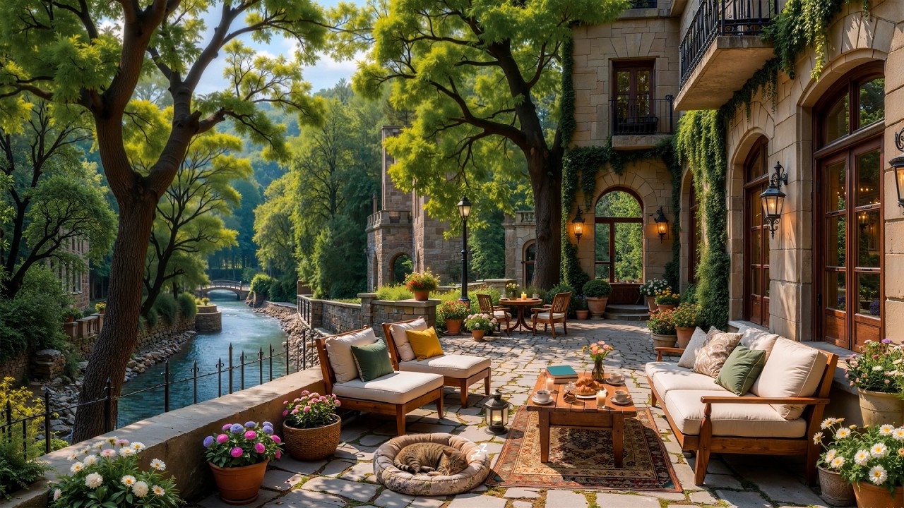 Forest Riverside Caf&eacute; Jazz ☕ Peaceful Outdoor Ambience for Relax, Study & Work