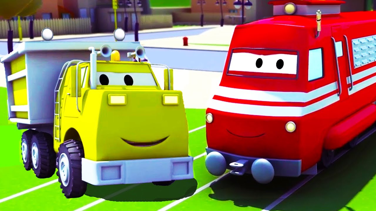 Edgar the Dump Truck shovels sand onto his bed ! - Troy The Train of Car City | Train cartoons f...