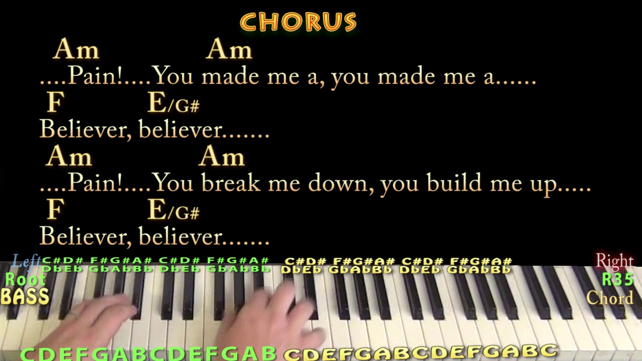Believer (Imagine Dragons) Piano Cover Lesson in Am with Chords/Lyrics