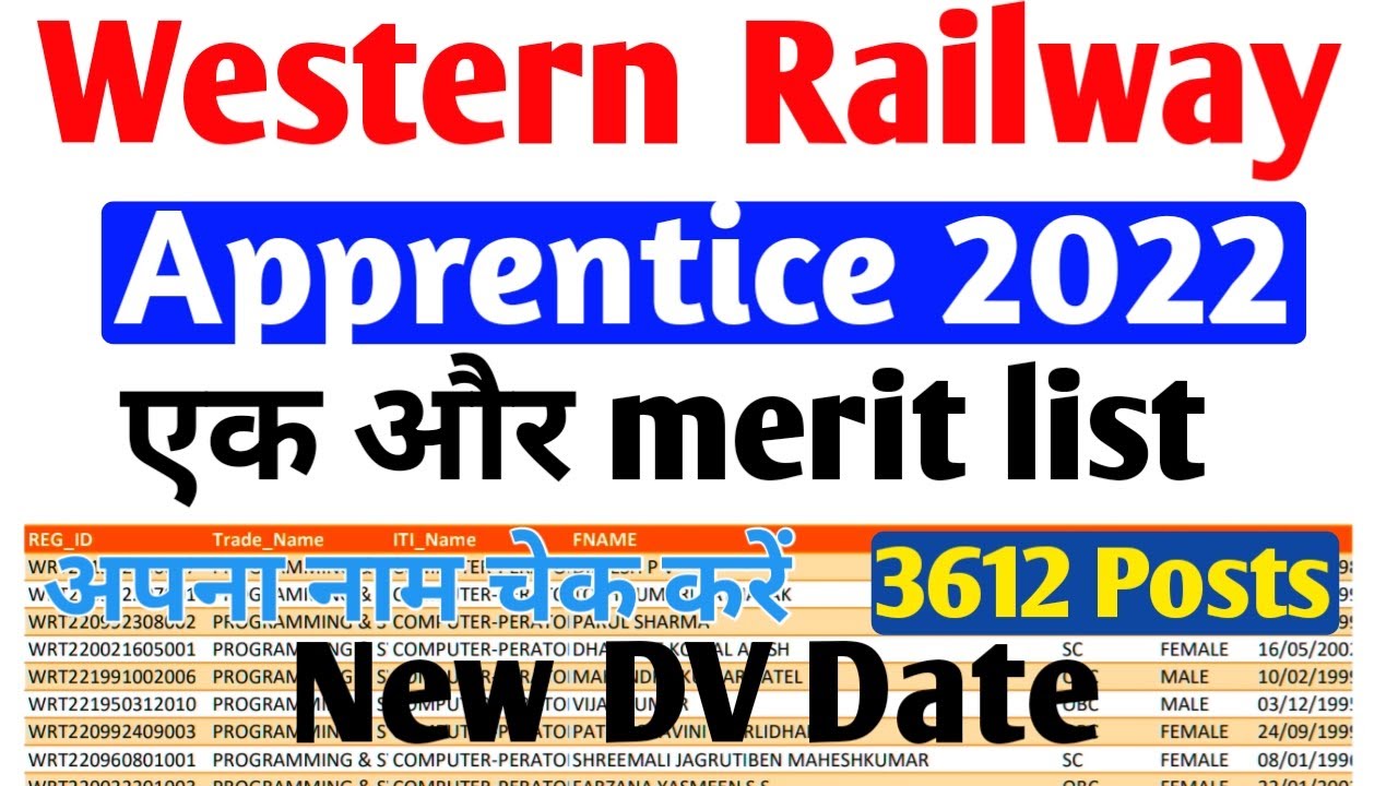 Western Railway की एक और merit list 2022, Western Railway Apprentice new Document Verification 2022