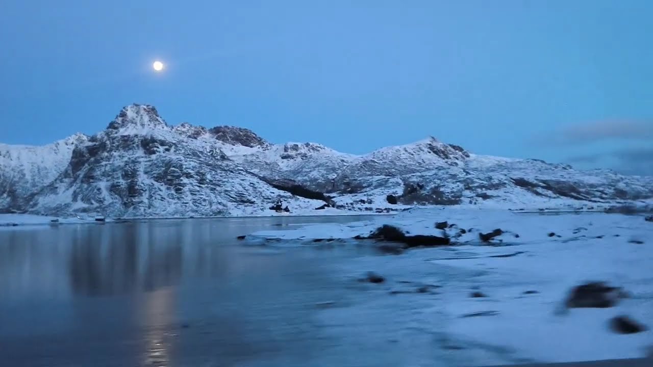 Beautiful roadtrip through Lofoten islands during winter