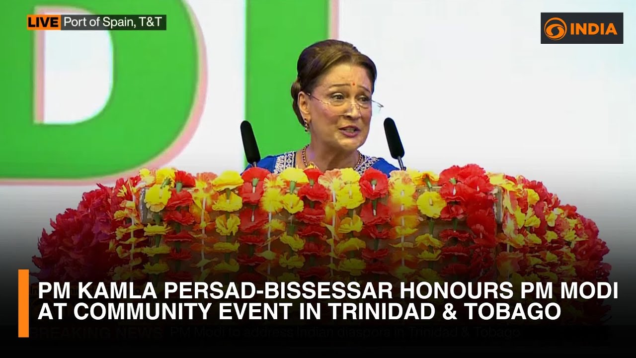 PM Kamla Persad-Bissessar Honours PM Modi at Community Event in Trinidad & Tobago