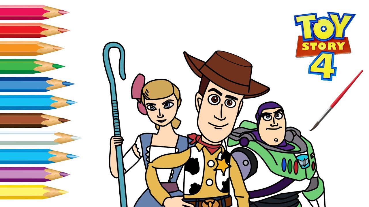 Toy Story 4 Coloring Page Drawing and Coloring-How to Draw and Color Paint Woody,Buzz,Bo Peep forky